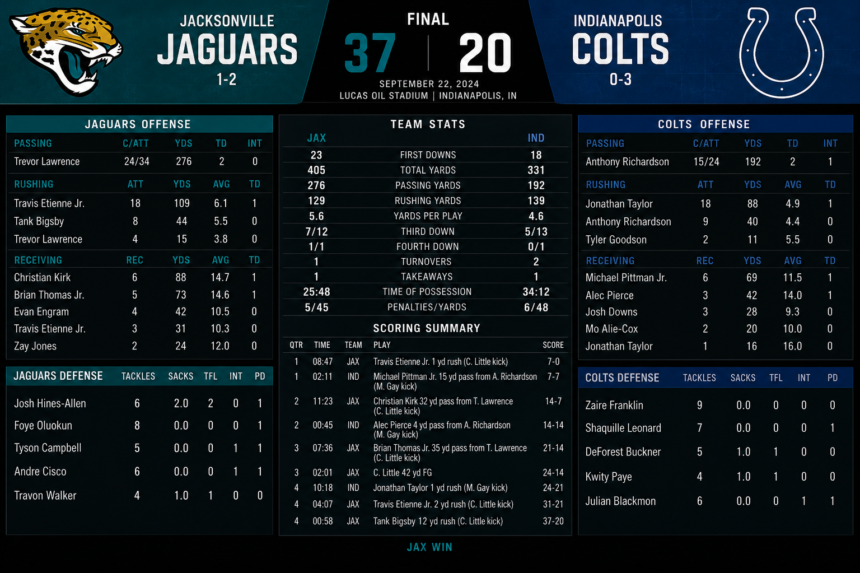 jacksonville jaguars vs colts match player stats