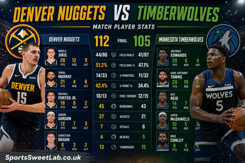 denver nuggets vs timberwolves match player stats